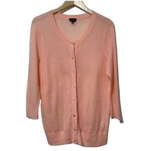 Talbots Pima Cotton Open Knit Cardigan Sweater Womens Size L Spring Casual